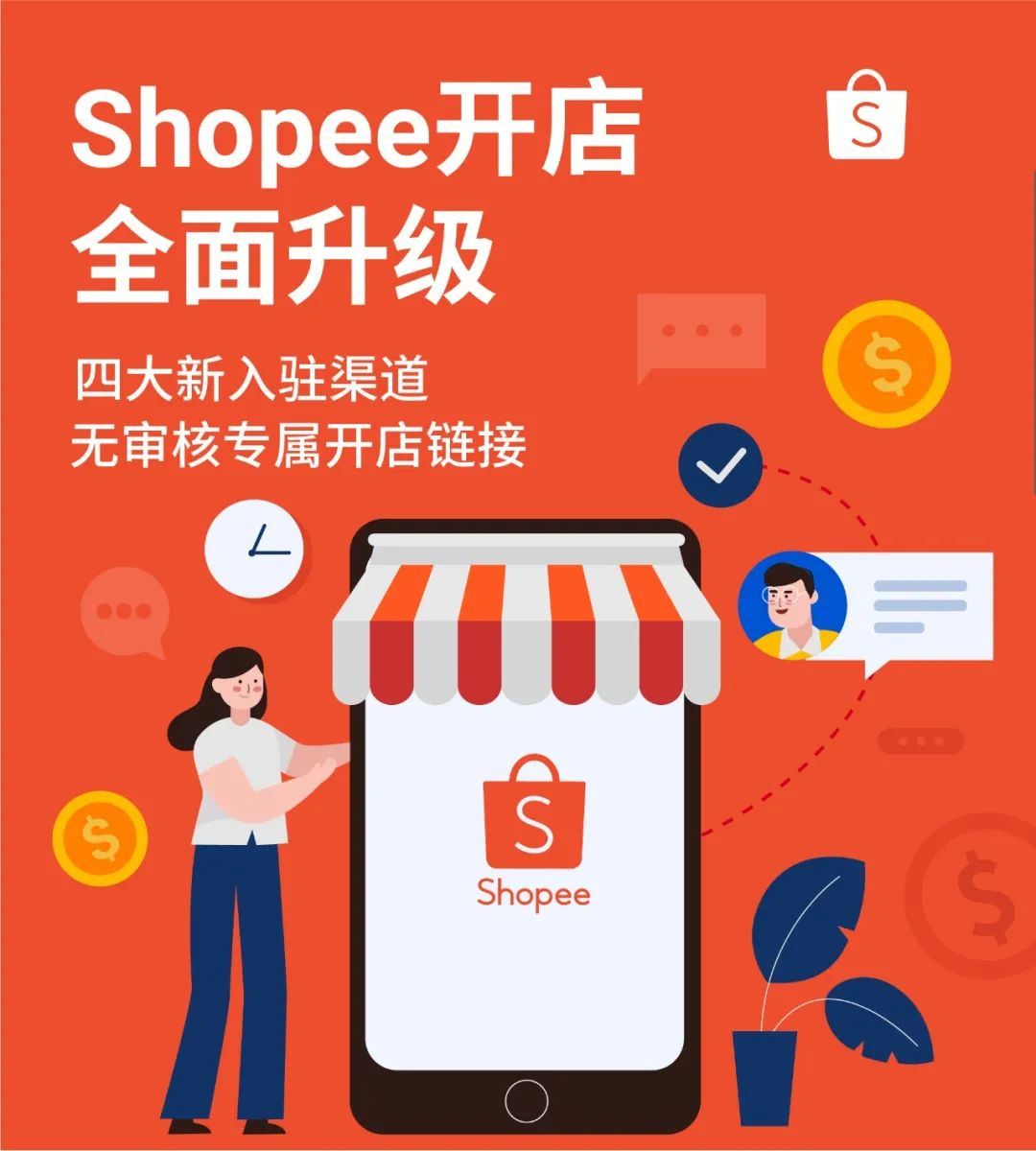 1分钟入驻Shopee? 0审核秒获专属开店链接, 更有4个新入驻渠道